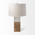 White Marble And Natural Wood Block Table Lamp