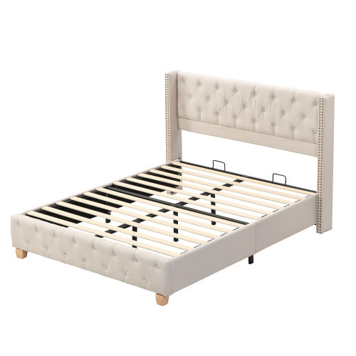 Upholstered King Size Bed With Slatted Frame And Headboard