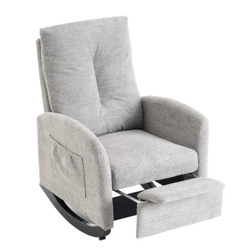 Accent Rocking Chair With Footrest & High Back Rubber Wood Rocking Legs