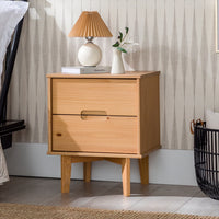 Thumbnail for Mid-Century Modern Solid Wood 2-Drawer Nightstand Natural Pine