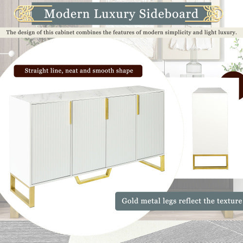 Modern Sideboard Kitchen Cabinet With Four Doors, Metal Handles And Legs And Adjustable Shelves