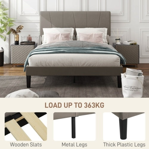 HOMCOM King Size Bed Frame, With Velvet-Feel Headboard