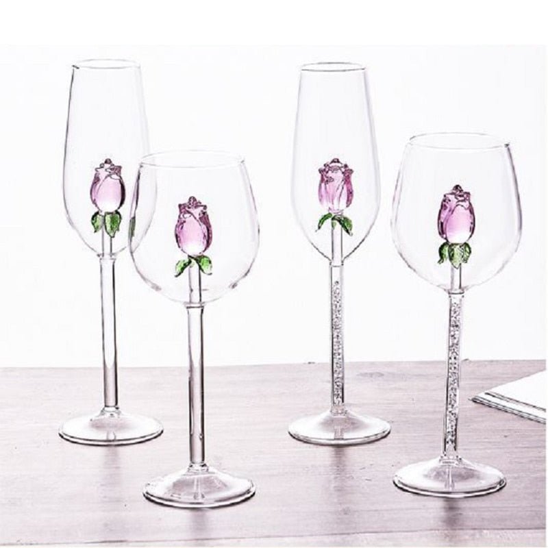 3D Rose Champagne Flute - Creative Wine Glass - Casatrail.com