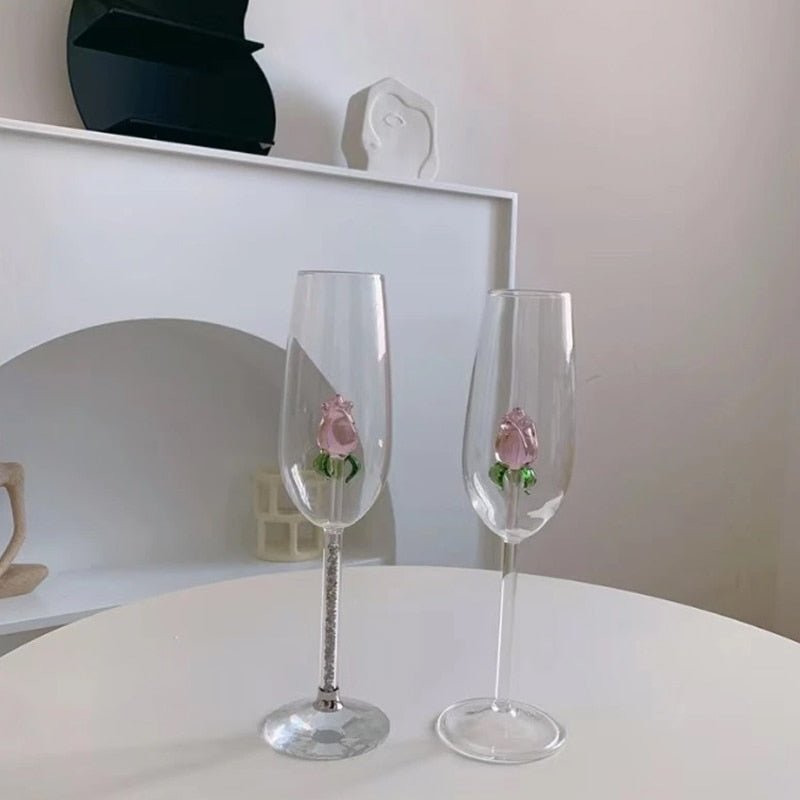 3D Rose Champagne Flute - Creative Wine Glass - Casatrail.com