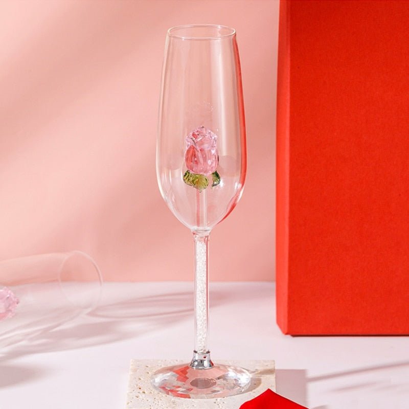 3D Rose Champagne Flute - Creative Wine Glass - Casatrail.com