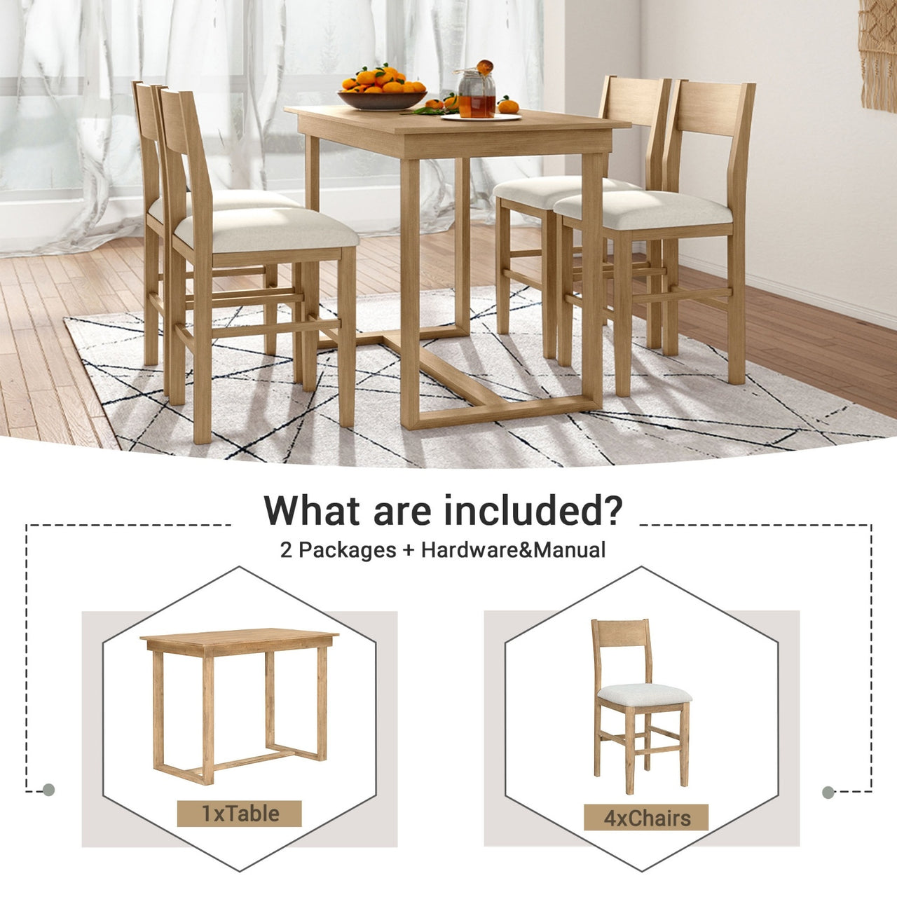 Farmhouse 5-Piece Counter Height Dining Set