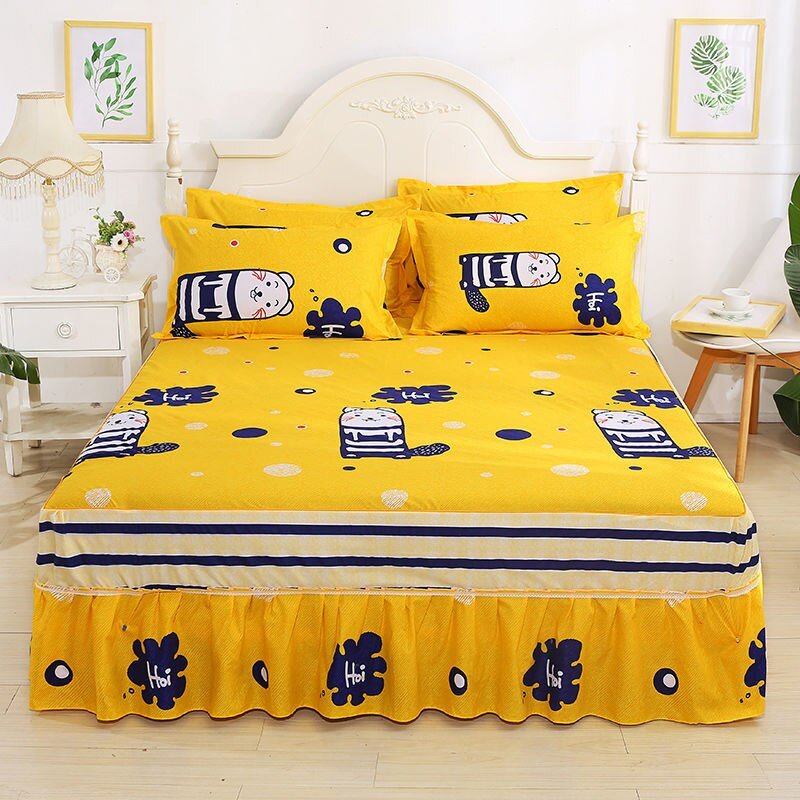 3Pcs Bed Sheet Cotton Lace Skirt Elastic Fitted - Casatrail.com