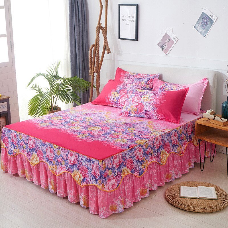 3Pcs Bed Sheet Cotton Lace Skirt Elastic Fitted - Casatrail.com