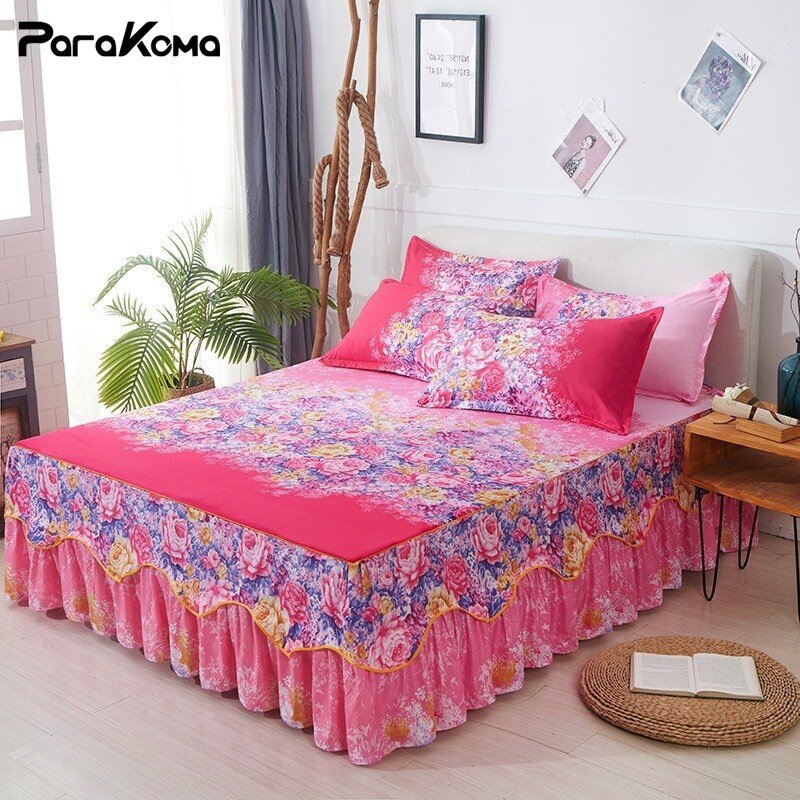 3Pcs Bed Sheet Cotton Lace Skirt Elastic Fitted - Casatrail.com