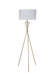 Thumbnail for Gold And White Tripod Floor Lamp With White Fabric Drum Shade