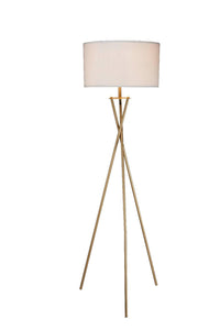 Thumbnail for Gold And White Tripod Floor Lamp With White Fabric Drum Shade