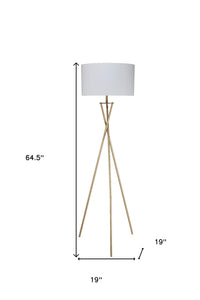 Thumbnail for Gold And White Tripod Floor Lamp With White Fabric Drum Shade
