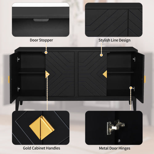 4-door Sideboard Storage Cabinet With Gold Handle And Adjustable Shelves