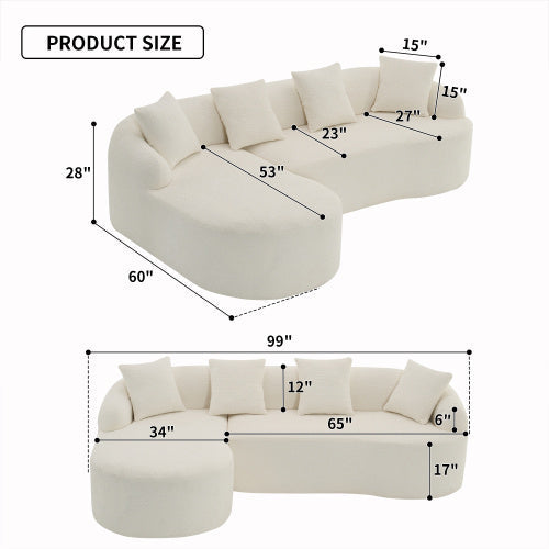 Grey Compression Sofa with Chaise Lounge & 4 Pillows