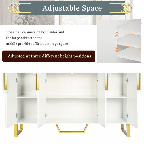 Modern Sideboard Kitchen Cabinet With Four Doors, Metal Handles And Legs And Adjustable Shelves