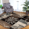 Beige Brown and Gray Floral Distressed Round Rug