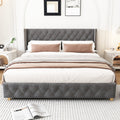 Upholstered King Size Bed With Slatted Frame And Headboard