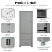 Thumbnail for Tall Freestanding Storage Cabinet With Two Drawers And Adjustable Shelf