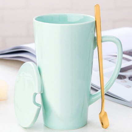 500ML Ceramic Couple Coffee Mug with Spoon and Cover - Casatrail.com