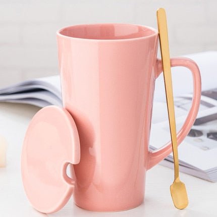 500ML Ceramic Couple Coffee Mug with Spoon and Cover - Casatrail.com