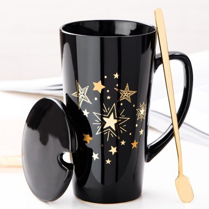 500ML Ceramic Couple Coffee Mug with Spoon and Cover - Casatrail.com