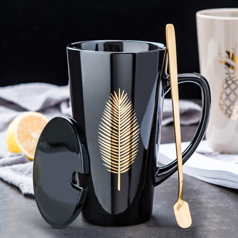 500ML Ceramic Couple Coffee Mug with Spoon and Cover - Casatrail.com