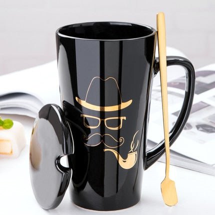 500ML Ceramic Couple Coffee Mug with Spoon and Cover - Casatrail.com