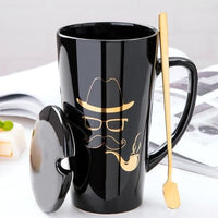 Thumbnail for 500ML Ceramic Couple Coffee Mug with Spoon and Cover - Casatrail.com