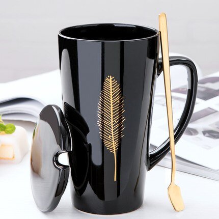 500ML Ceramic Couple Coffee Mug with Spoon and Cover - Casatrail.com