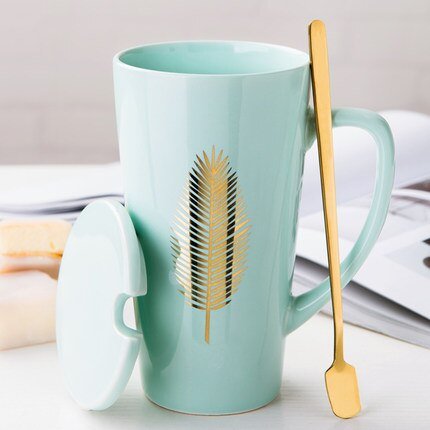 500ML Ceramic Couple Coffee Mug with Spoon and Cover - Casatrail.com