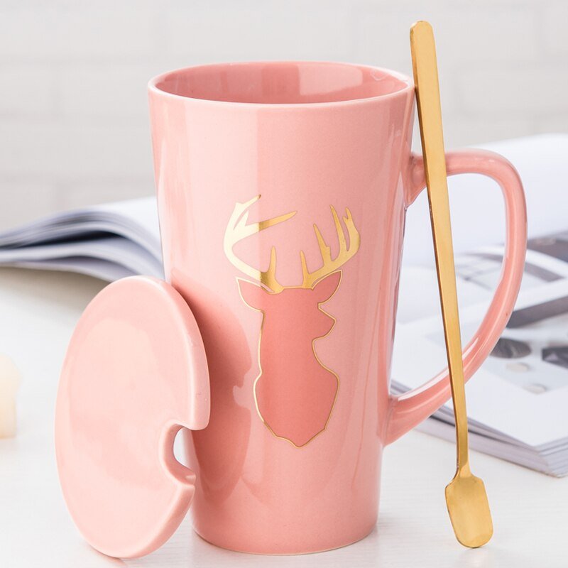 500ML Ceramic Couple Coffee Mug with Spoon and Cover - Casatrail.com