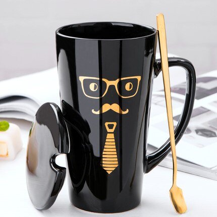 500ML Ceramic Couple Coffee Mug with Spoon and Cover - Casatrail.com