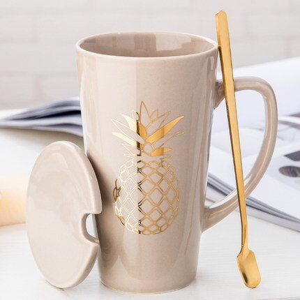 500ML Ceramic Couple Coffee Mug with Spoon and Cover - Casatrail.com