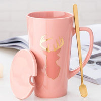 Thumbnail for 500ML Ceramic Couple Coffee Mug with Spoon and Cover - Casatrail.com