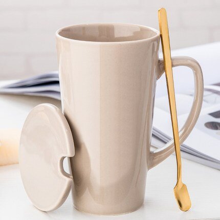 500ML Ceramic Couple Coffee Mug with Spoon and Cover - Casatrail.com