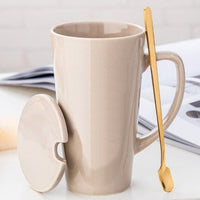 Thumbnail for 500ML Ceramic Couple Coffee Mug with Spoon and Cover - Casatrail.com