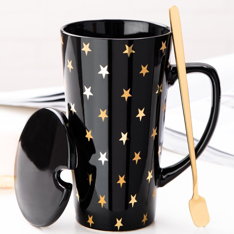 500ML Ceramic Couple Coffee Mug with Spoon and Cover - Casatrail.com