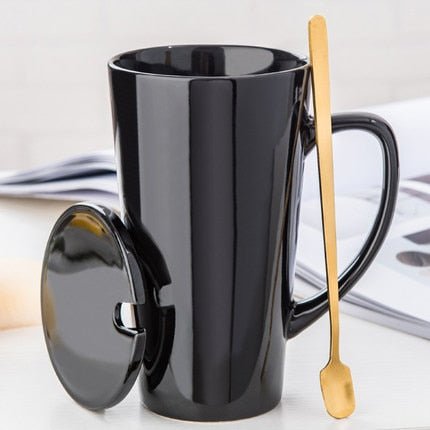 500ML Ceramic Couple Coffee Mug with Spoon and Cover - Casatrail.com