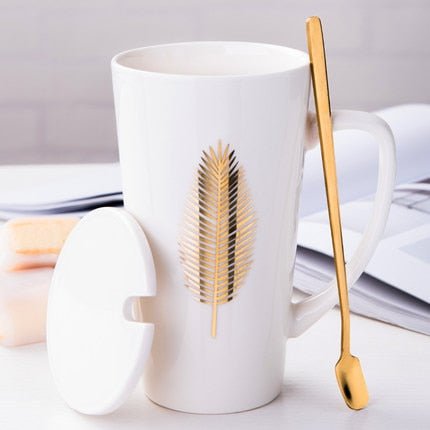 500ML Ceramic Couple Coffee Mug with Spoon and Cover - Casatrail.com