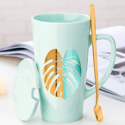 500ML Ceramic Couple Coffee Mug with Spoon and Cover - Casatrail.com