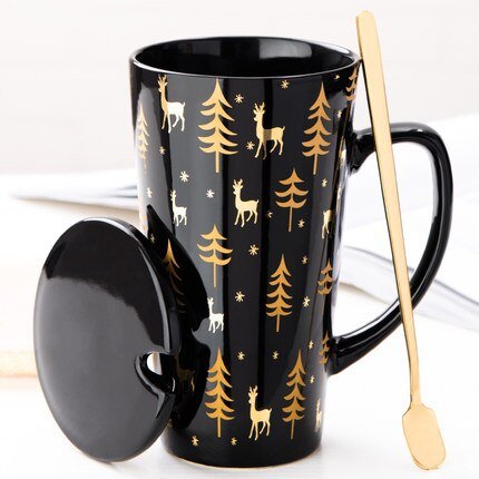 500ML Ceramic Couple Coffee Mug with Spoon and Cover - Casatrail.com