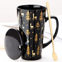 Thumbnail for 500ML Ceramic Couple Coffee Mug with Spoon and Cover - Casatrail.com