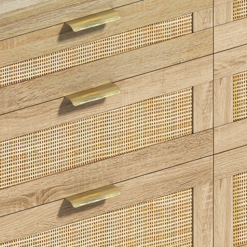 Rattan 6 Drawer Dresser with Metal Handle & Wood Legs