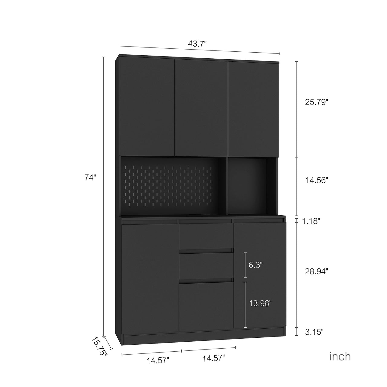 Freestanding Kitchen Pantry Cabinet Cupboard With 6 Doors,3 Shelves And 2 Drawer