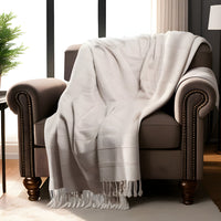 Thumbnail for Gray Woven Cotton Striped Throw Blanket