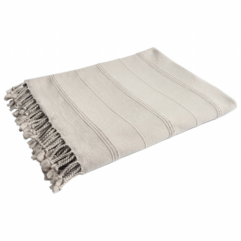 Gray Woven Cotton Striped Throw Blanket