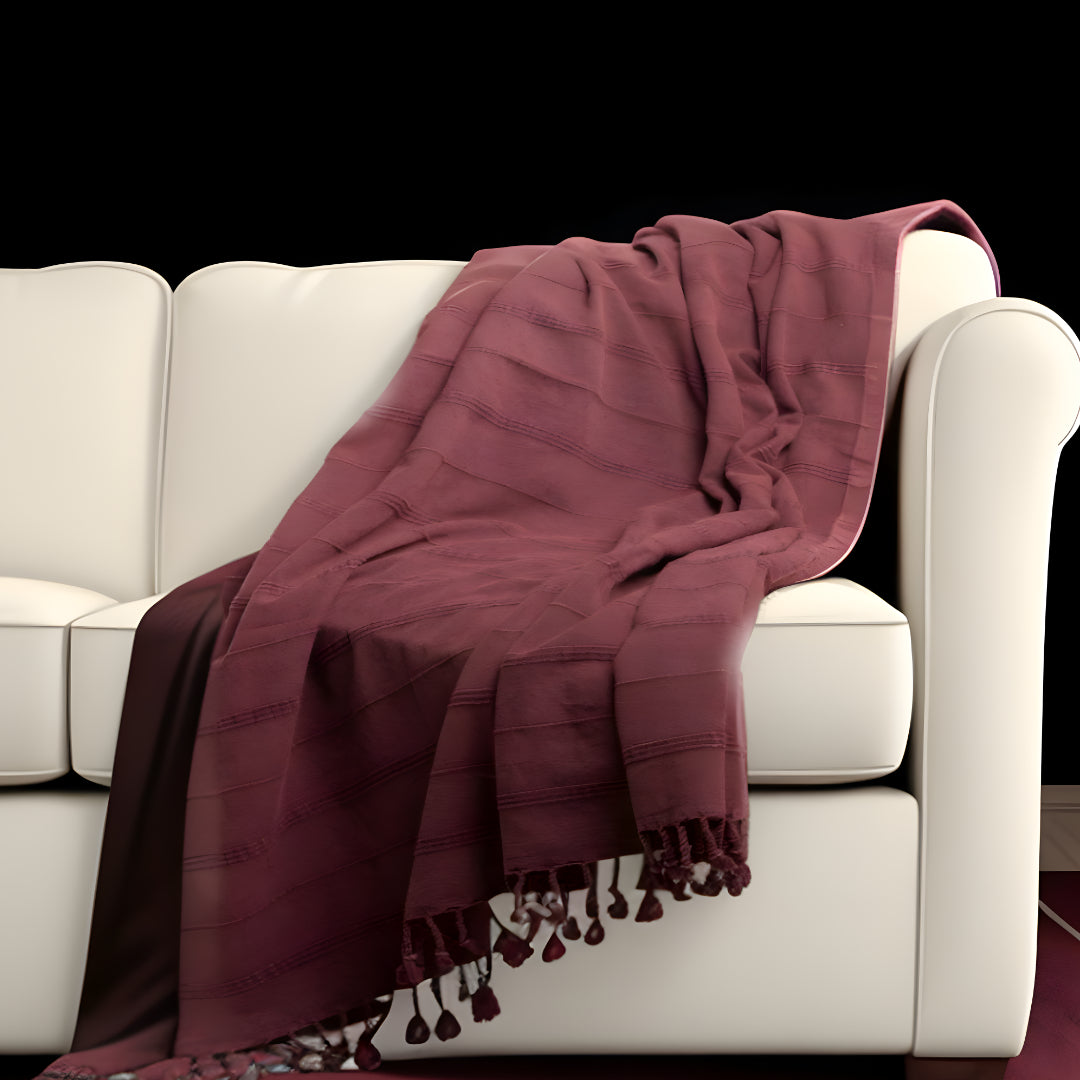 Gray Woven Cotton Striped Throw Blanket