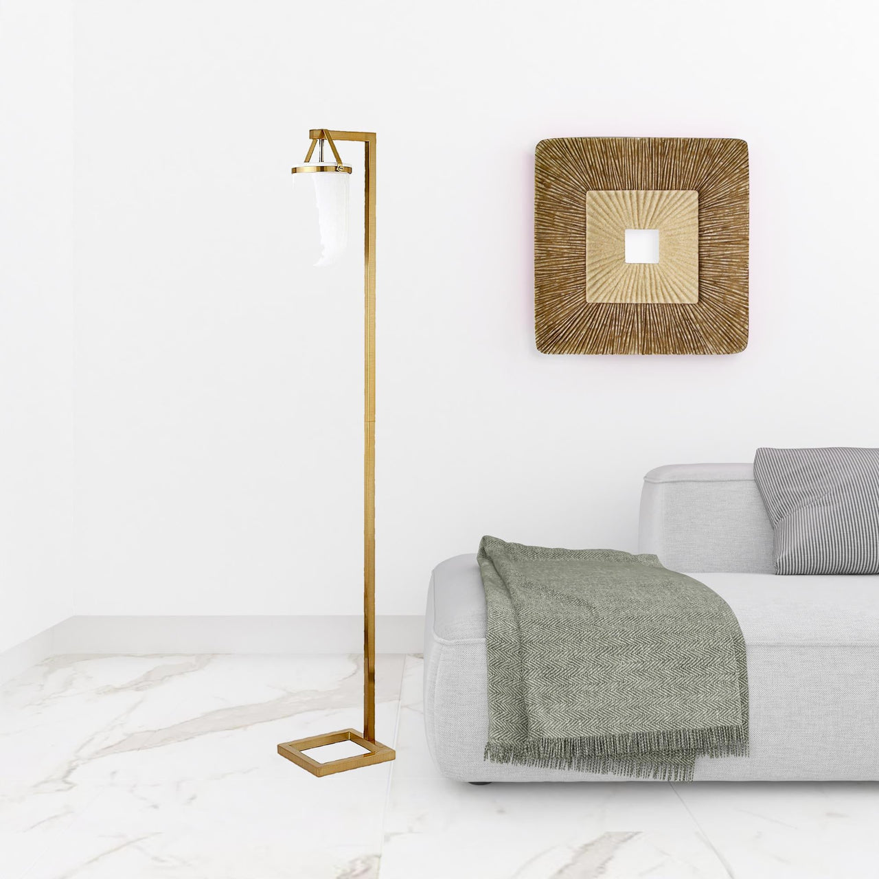 Brass Arched Floor Lamp with Frosted Glass Dome