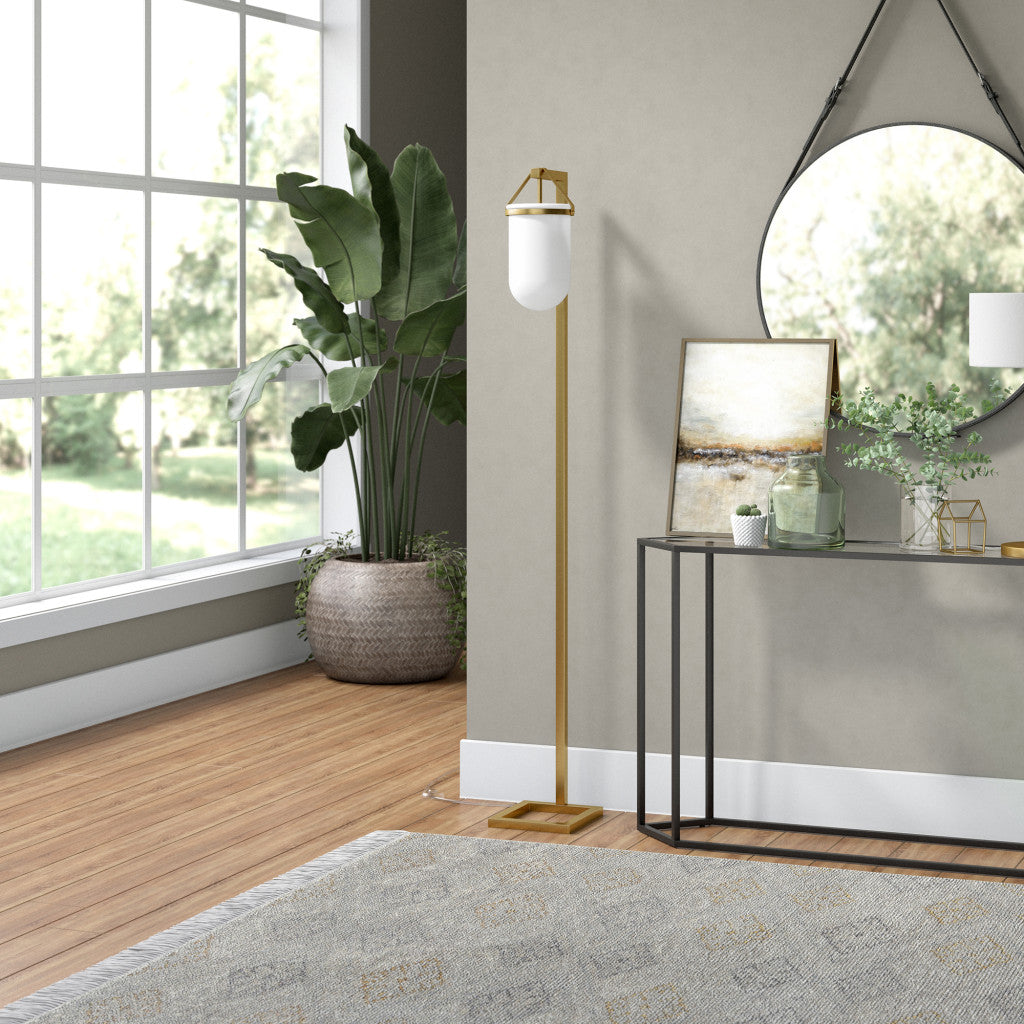 Brass Arched Floor Lamp with Frosted Glass Dome