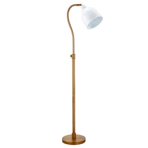 Brass Adjustable Reading Floor Lamp With White Frosted Glass Dome